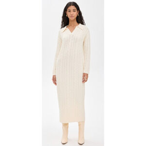 Line & Dot Tuckernuck Cream Ezra Polo Collared Cable Knit Midi Sweater Dress M